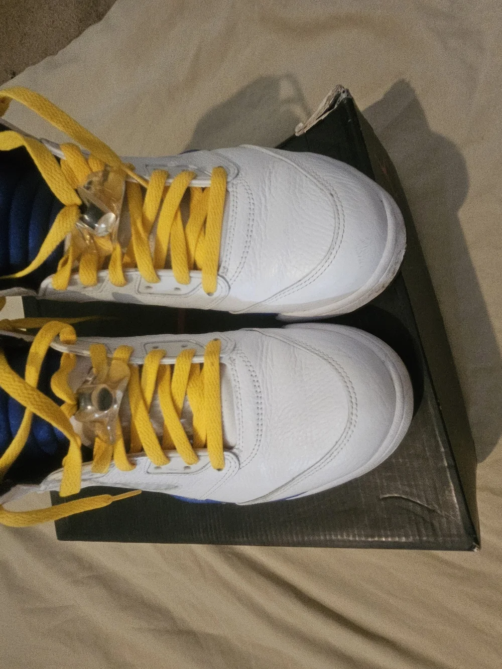 Jordan White and Yellow Retro Basketball Sneakers
